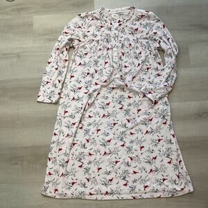 Aria Collection Womens Button Up quarter sleeve Fleece Nightgown White Medium